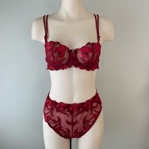 Lise Charmel Bra & Panty Matching Set French Luxury Mesh Red Size 38B